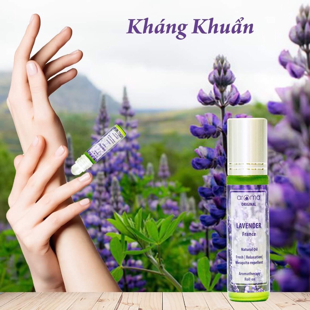 Lăn thơm ngủ ngon, kháng khuẩn, giảm đau, khử mùi AROMA Oải hương Pháp Lavender 10ml