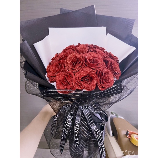 [Hoa sáp nhũ -quà 20-10] Bó hoa nhũ 20 bông siêu sang chảnh ( cao 60x ngang 50cm)