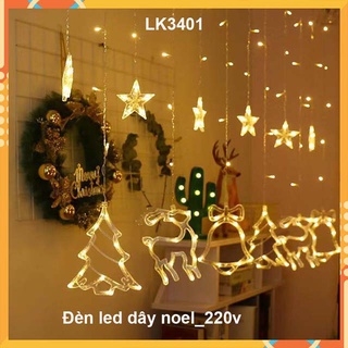 Dây đèn led rèm chuông noel - trăng sao chống thấm nước trang trí ngoài trời - ánh sáng ấm