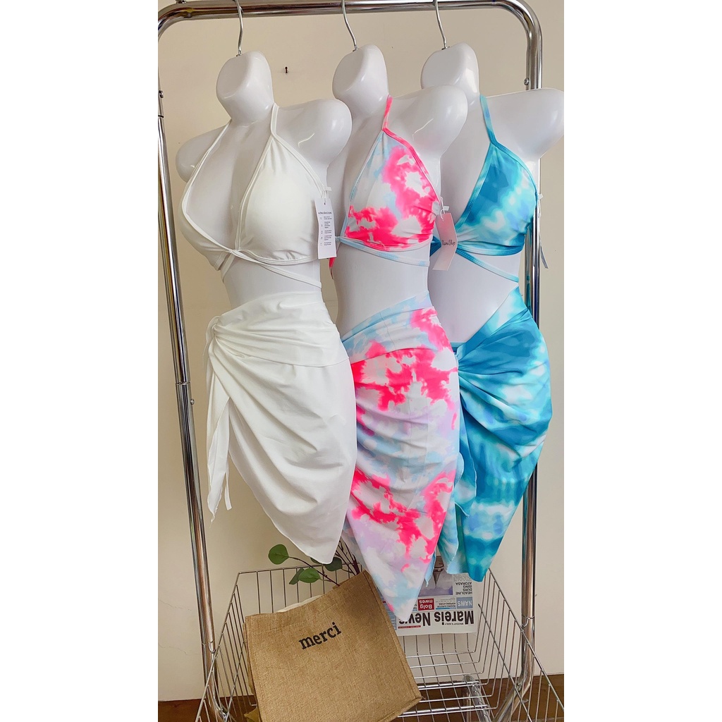 Bikini set 3 món kèm khăn quấn bản to