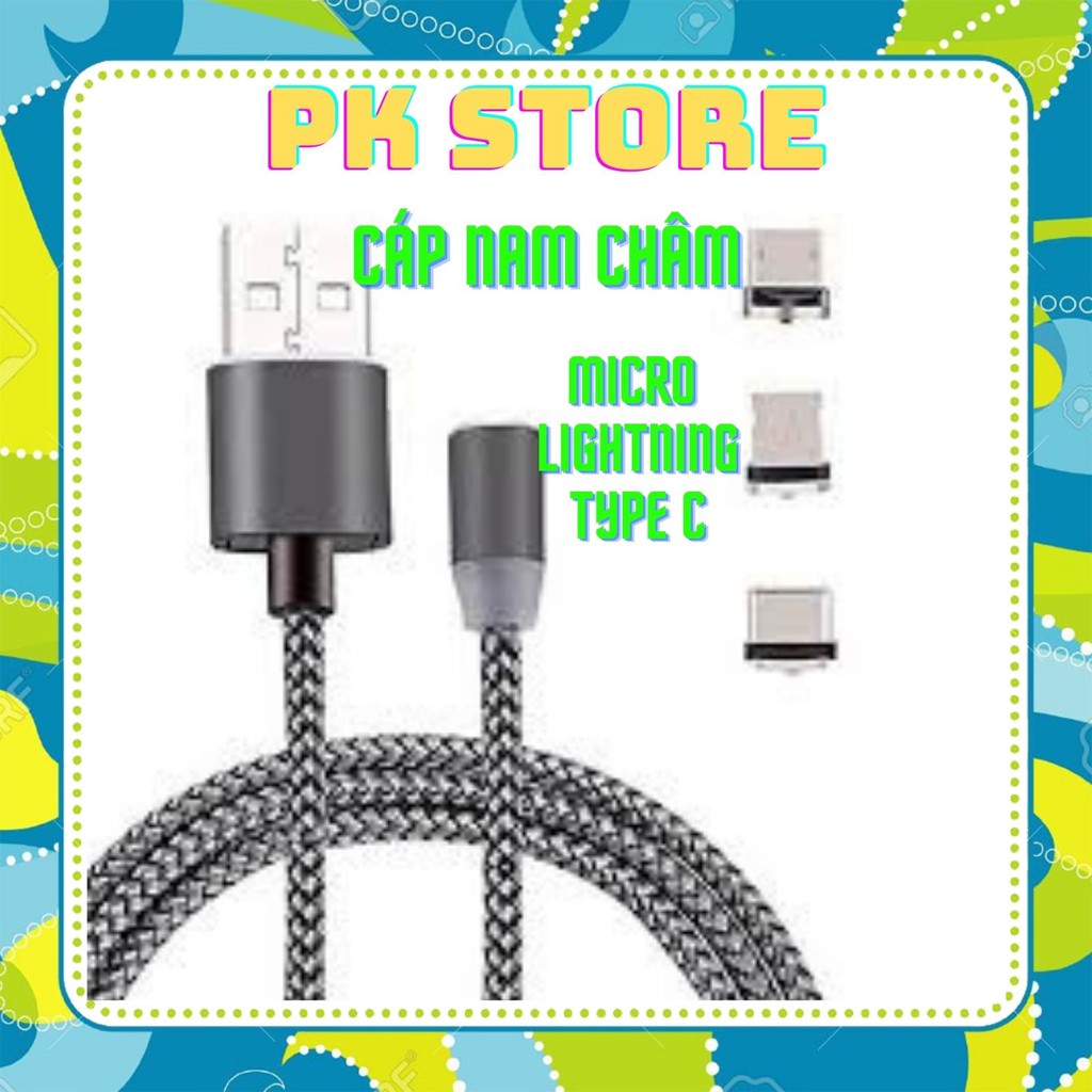 Dây Cáp Sạc IPDây Dù micro type c nam châm 3 đầu