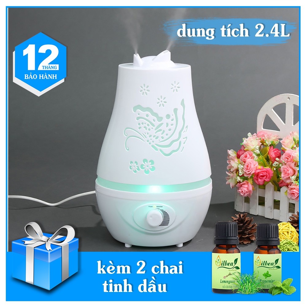 Máy phun sương tinh dầu lớn 2400ml kèm tinh dầu sả chanh 10ml và bạc hà 10ml