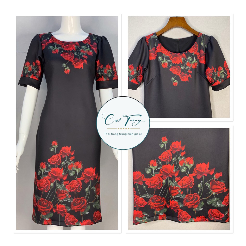 Đầm  trung niên - BigSize Sang Trọng, Quý Phái Thiết Kế 2021 - Đầm hoa hồng đỏ | BigBuy360 - bigbuy360.vn