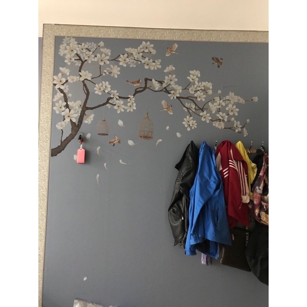 Decal dán tường cành mai trắng  - Tranh dán tường cành mai trắng có keo sẵn
