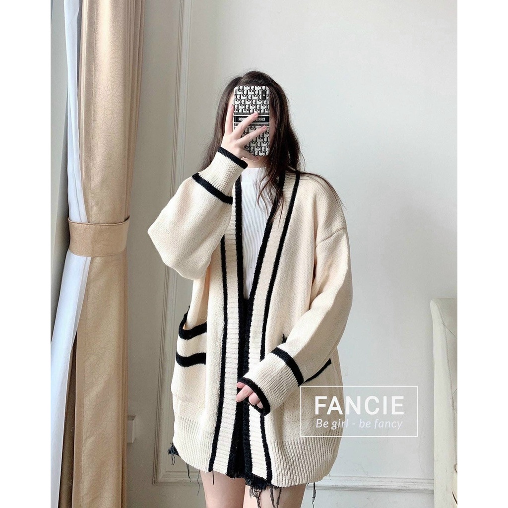 Áo khoác cardigan len nữ dài tay ulzzang Hàn Quốc, Áo cadigan len tăm vintage dệt kim