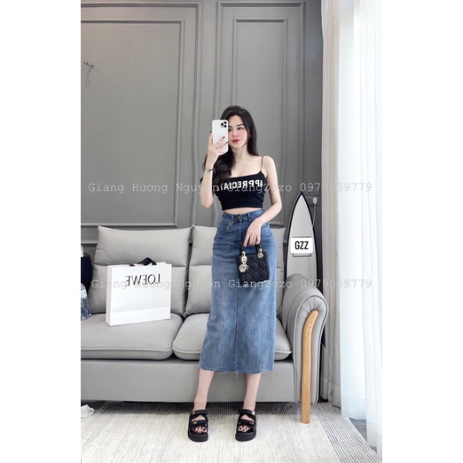 Chân váy jean dài xẻ sau chất co dãn hàng QCL1