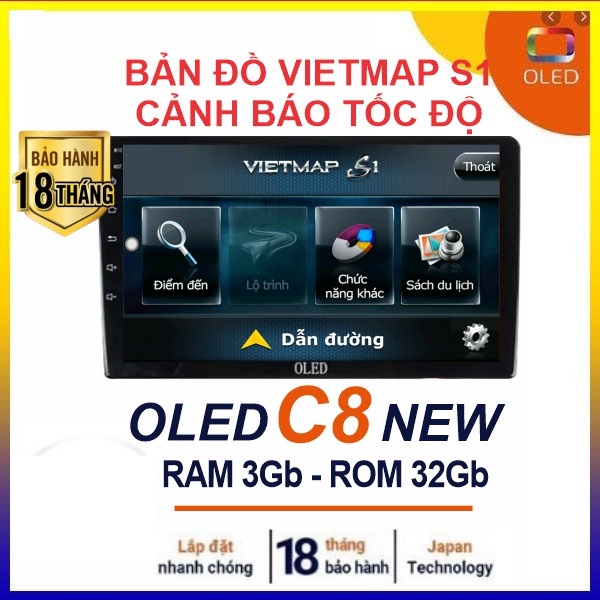 Màn Hình Android OLED C8 New  - Màn Hình 9" 10" Cho Ô Tô, Điều Khiển Giọng Nói, Việt Map, Navitel