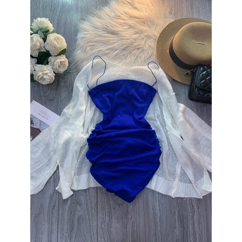 [Mã FAMAYWA2 giảm 10K đơn 50K] Set Đầm Zip Nhún Kèm Khoác Len Mỏng <montoghi> hình thật | BigBuy360 - bigbuy360.vn