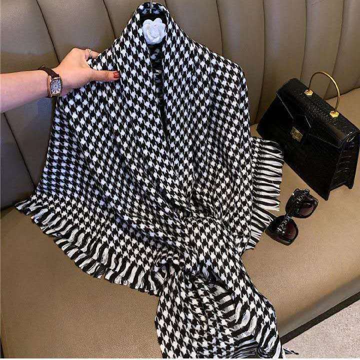 Khăn Choàng Cổ Dài Giả Len Cashmere Màu Trắng Đen Phong Cách Hàn Quốc Dễ Phối Đồ Thời Trang Thu Đông Cho Nữ