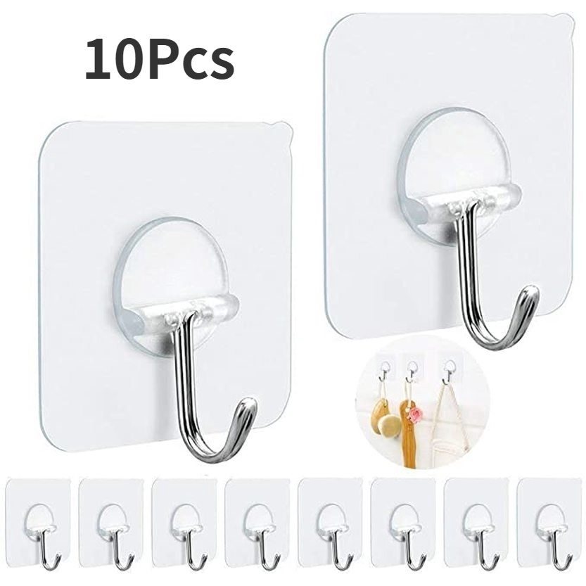 Set 10 Móc Dán Tường Trong Suốt Không Khoan Lỗ Cho Nhà Bếp