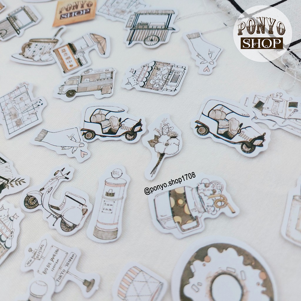 🖤 Hộp 46 sticker nhãn dán Sketch book trang trí Srapbook