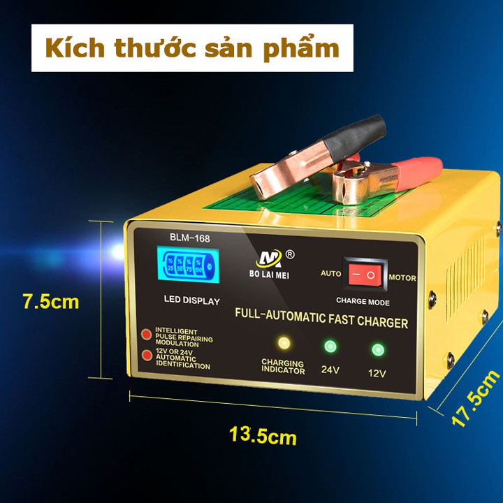 Bộ sạc ắc quy 12v/24v 3AH - 200ah BT-168 cho xe máy xe tải ô tô tự ngắt khi đầy tự điều chỉnh dòng sạc