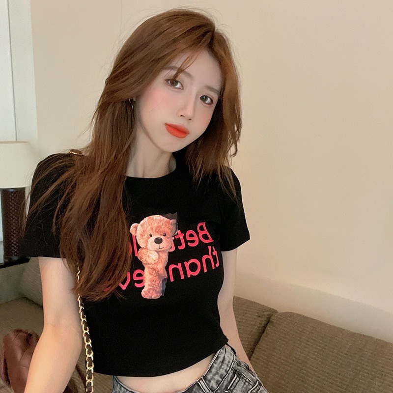 Áo thun nữ ZHELIHANGFEI tay ngắn in hình gấu đáng yêu thời trang
