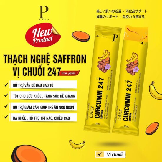 Thạch nghệ Saffron  vị chuối 247 từ Nhật Bản, bổ sung tinh chất nghệ Nano Curcumin