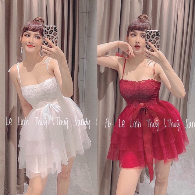 ĐẦM LƯỚI XOÈ TẦNG 2 DÂY PHỐI REN THẮT NƠ
