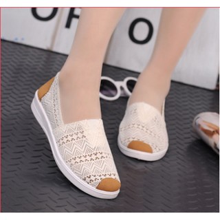 Giày Slip On Ren Lưới Nữ Đế Trắng