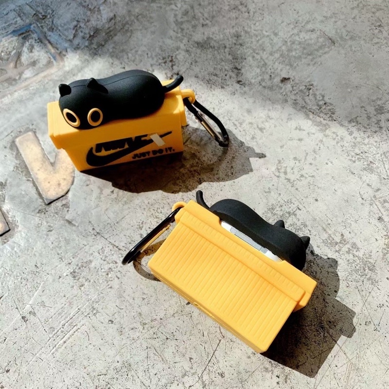 Case Airpod 1/2/Pro Hình Hộp Mèo Đen Mèo Xám