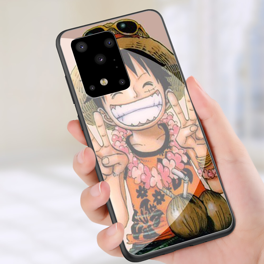 Ốp Điện Thoại Kính Cường Lực Viền Dẻo Họa Tiết Hoạt Hình One Piece Luffy Cho Samsung Galaxy S7 Edge S8 S9 S10 S20 Plus Vc86