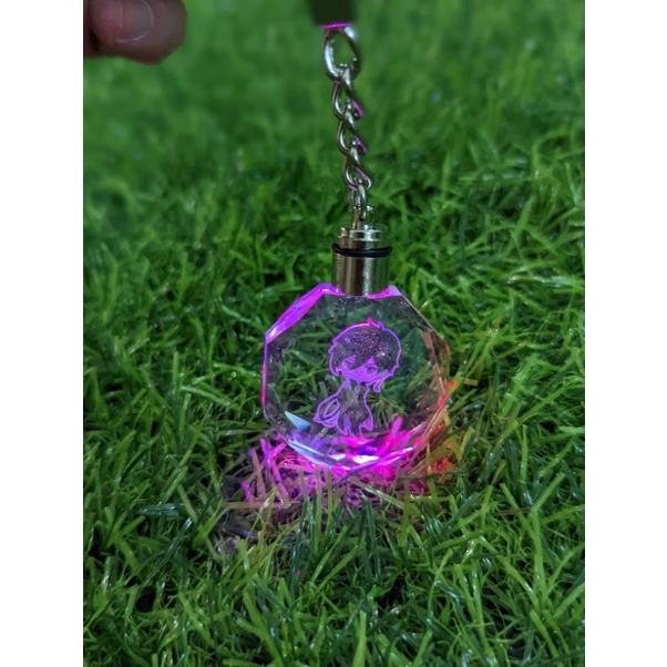 Móc khóa có đèn Led pha lê Genshin impact Zhongli Hutao Ayaka Ganuy