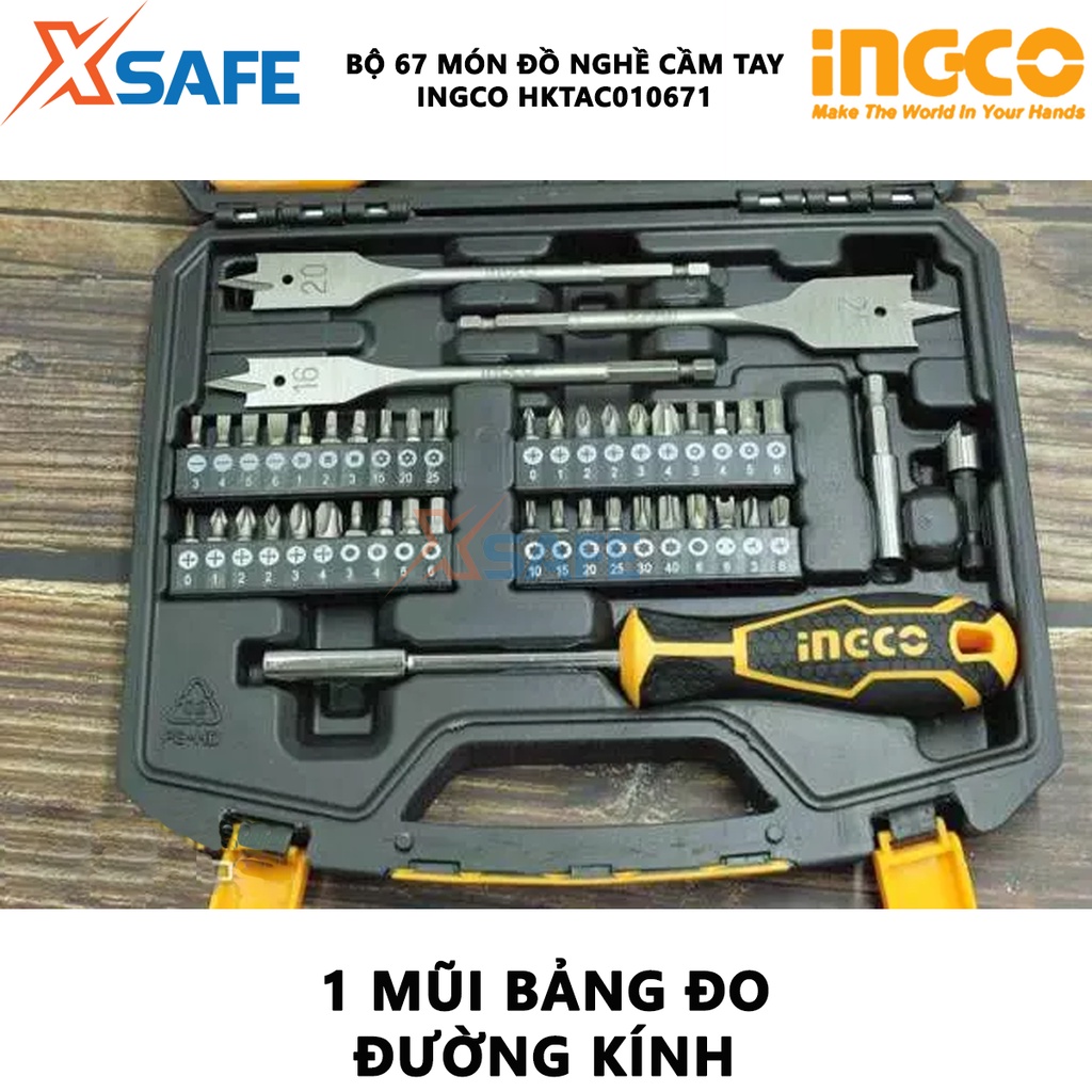 Bộ mũi khoan-vít INGCO HKTAC010671 gồm 67 chi tiết mũi khoan, mũi vít, khớp nối, tua vít - chính hãng