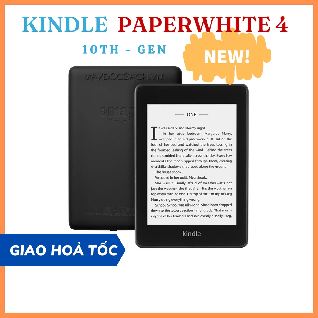 Máy đọc sách Kindle Paperwhite 4 - thế hệ 10, CHỐNG NƯỚC IPX8, bộ nhớ 8GB hoặc 32GB, máy mới nguyên SEAL
