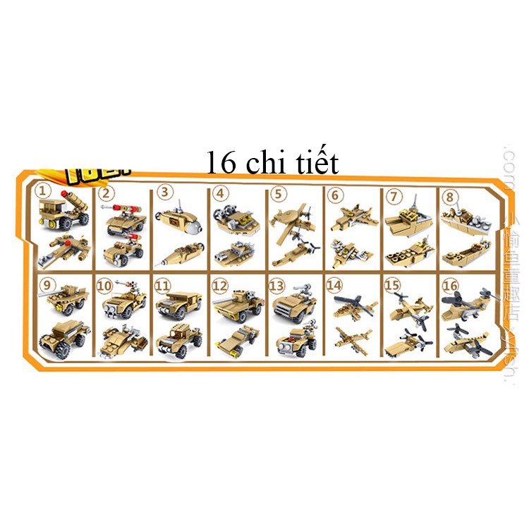 Bộ xếp hình đồ chơi xe tăng với 554 chi tiết, 16 tạo hình lớn, rất nhiều chi tiết khác nhau.. cả nhà cùng chơi