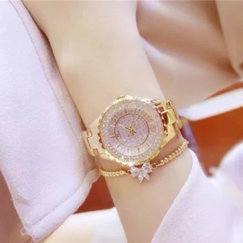 Đồng Hồ Nữ BEE SISTER Dây Kim Loại Mặt Đính Đá Siêu Sang Chảnh