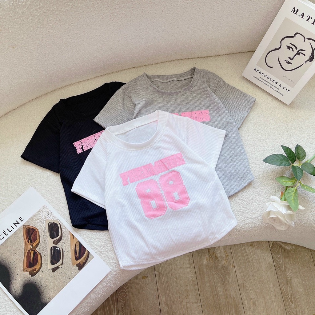 áo croptop tay ngắn chất thun gân in số 88 cute na