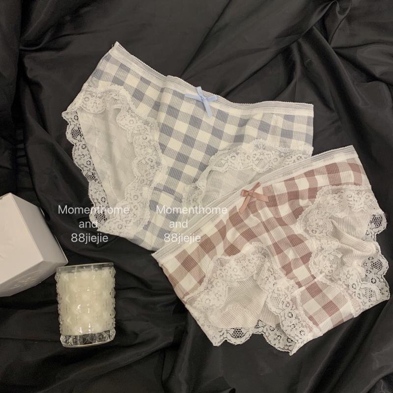 Quần Lót Cotton Pha Ren Kẻ Caro