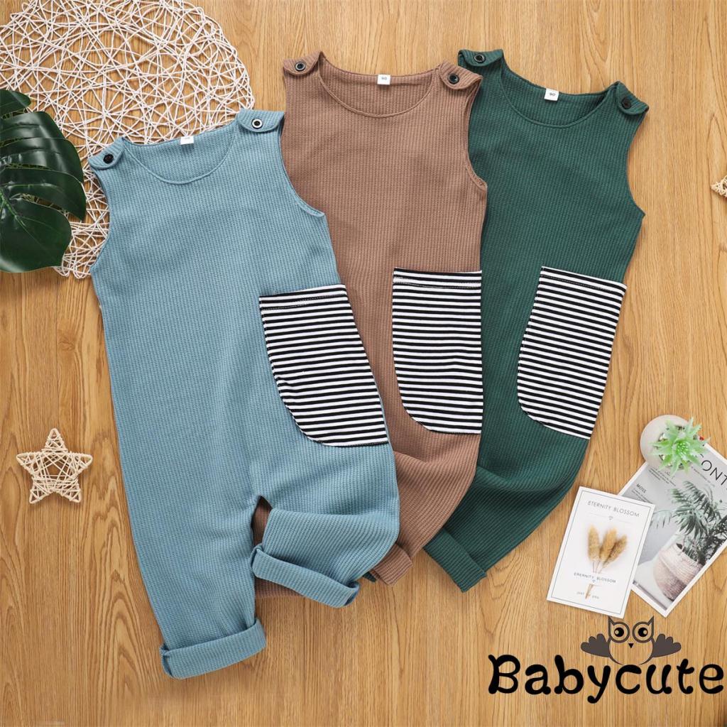 Bộ áo liền quần không tay cổ tròn họa tiết kẻ sọc thời trang mùa hè cho bé 2-7 tuổi