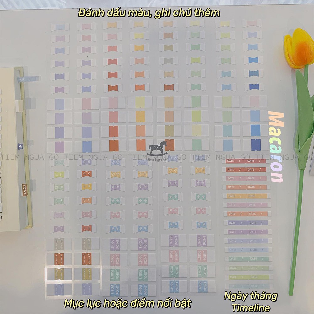 Sticker Phân Trang 8 Sheets Index Yuren Hình Dán Deco Sticker Dán Sổ, Sticker Trang Trí Sổ Bullet Journal Sổ Tay