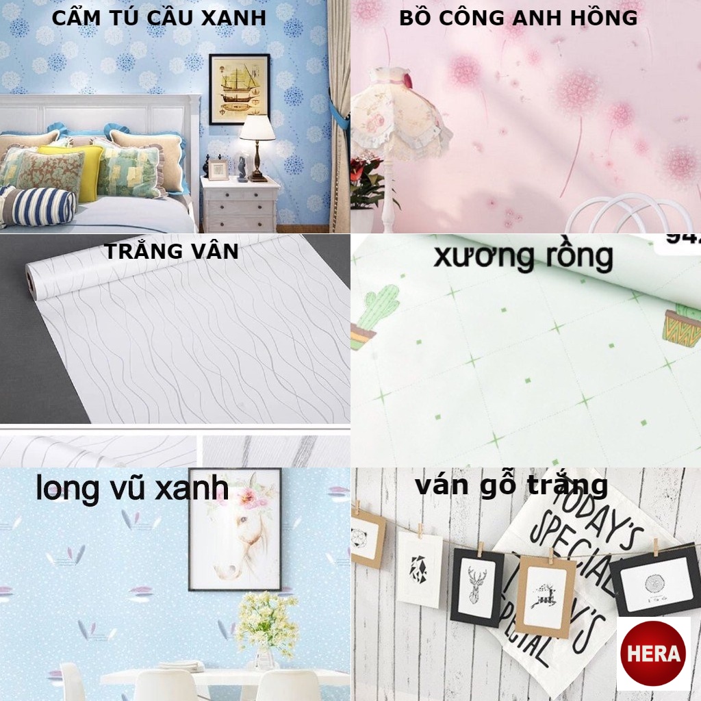 Giấy dán tường màu trơn pastel có sẵn keo khổ rộng 45 cm dài 10 mét / 1 cuộn HERA