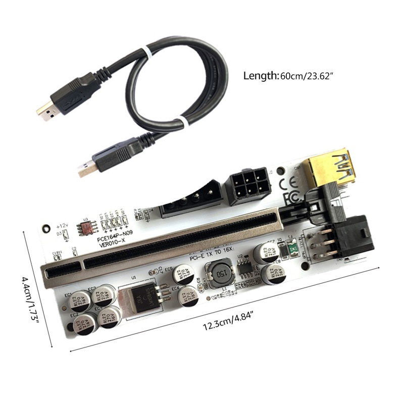 Card Mở Rộng PCI-E 1X Sang 16X 6Pin USB 3 0 Cho Miner Mining