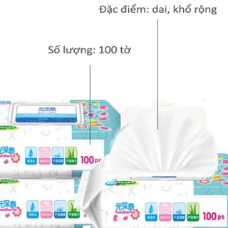 Giấy ướt/Khăn ướt baby 100 tờ 99% nước an toàn_tinh chất lô hội_không màu không mùi_chống hăm
