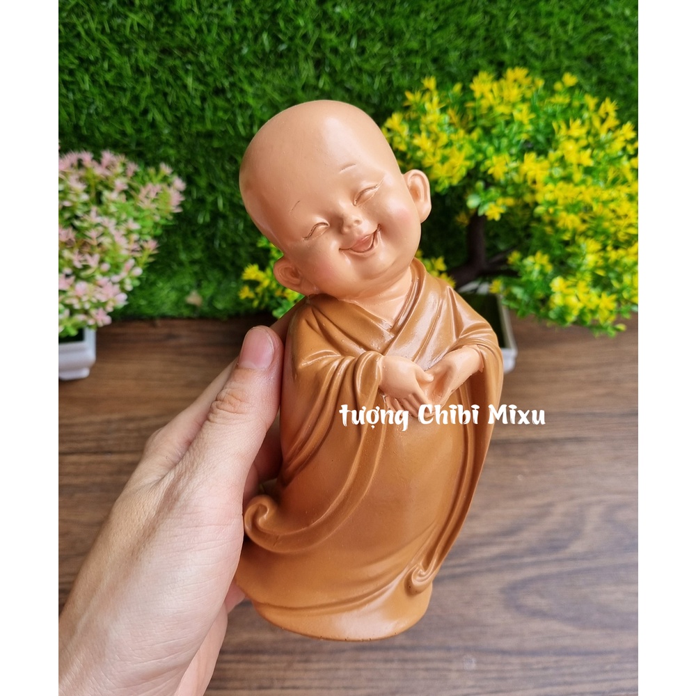 Bộ 03 tượng chú tiểu áo nâu - mẫu chú tiểu đứng 16.5cm