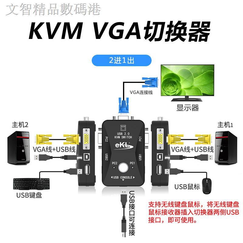 ♤Bộ chuyển đổi Ekl KVM 2 cổng USB vga2 vào 1 màn hình hiển thị chuột và bàn phím