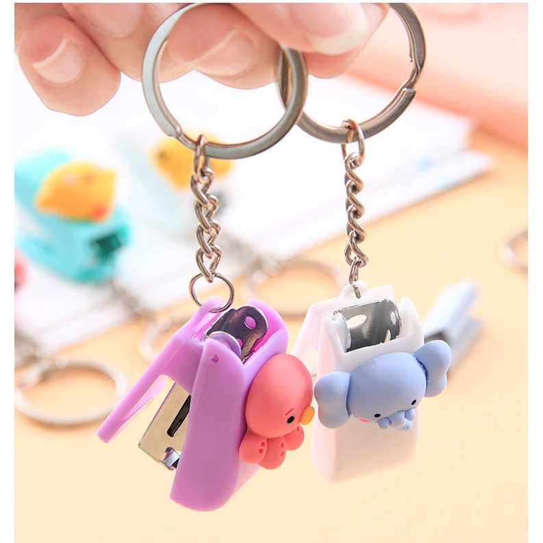 Dập ghim mini động vật kiêm móc khóa - bấm ghim cute - đồ bấm kim giấy dễ thương- BÚT ĐẸP