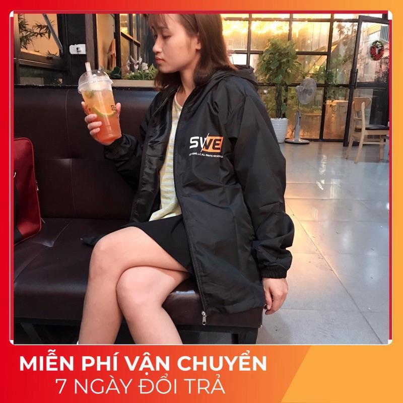 Áo khoác dù nam nữ 2 lớp áo gió in hình chữ Swe có nón khoá kéo chống nắng phong cách Hàn Quốc TA 8777