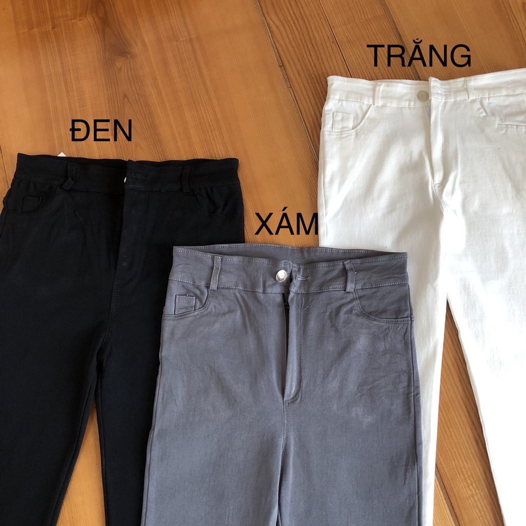 Quần bò giấy nữ ống ôm lưng cao co giãn chất skinny