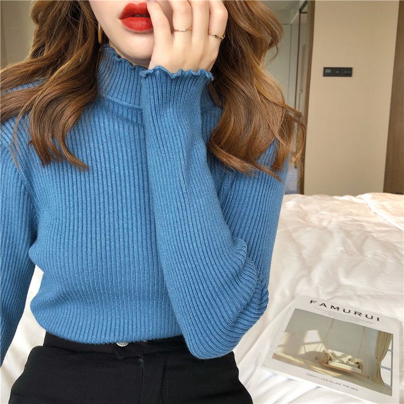 Áo Sweater Dệt Kim Tay Dài Cổ Cao Dáng Ôm Màu Trơn Thời Trang Thu Đông Mới  Cho Nữ