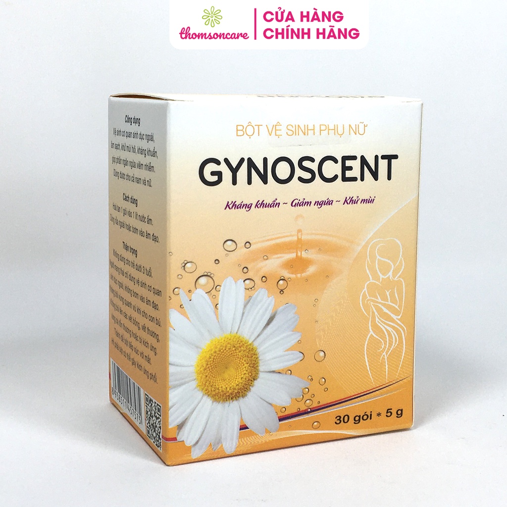 Bột pha vệ sinh phụ nữ Gynoscent của Dược Cát Linh hộp 30 gói, sạch vùng kín, diệt khuẩn, nấm mốc