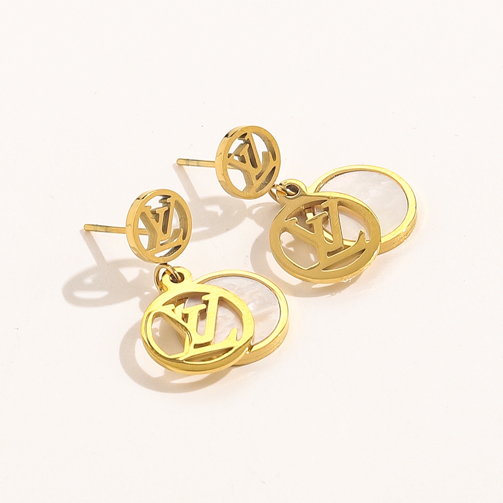 LOUIS VUITTON Khuyên Tai Tròn Bằng Thép Titan In Logo LV Thời Trang