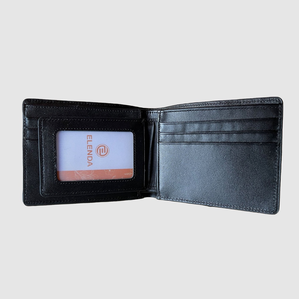 Ví nam da bò thật Elenda cao cấp nhiều ngăn dáng ngang da vân trơn mịn dày và độ bền cao : VIE012