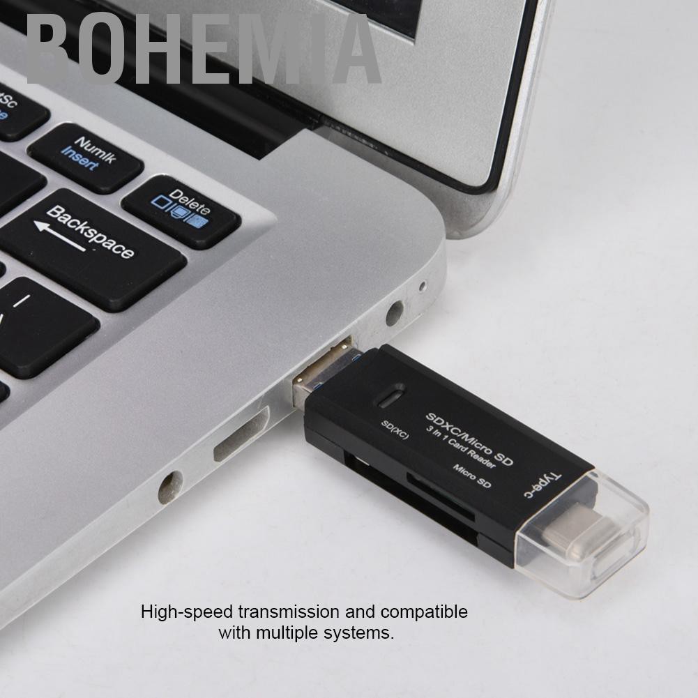 Đầu Đọc Thẻ Nhớ Usb Type-C 3 Trong 1 Tiện Dụng