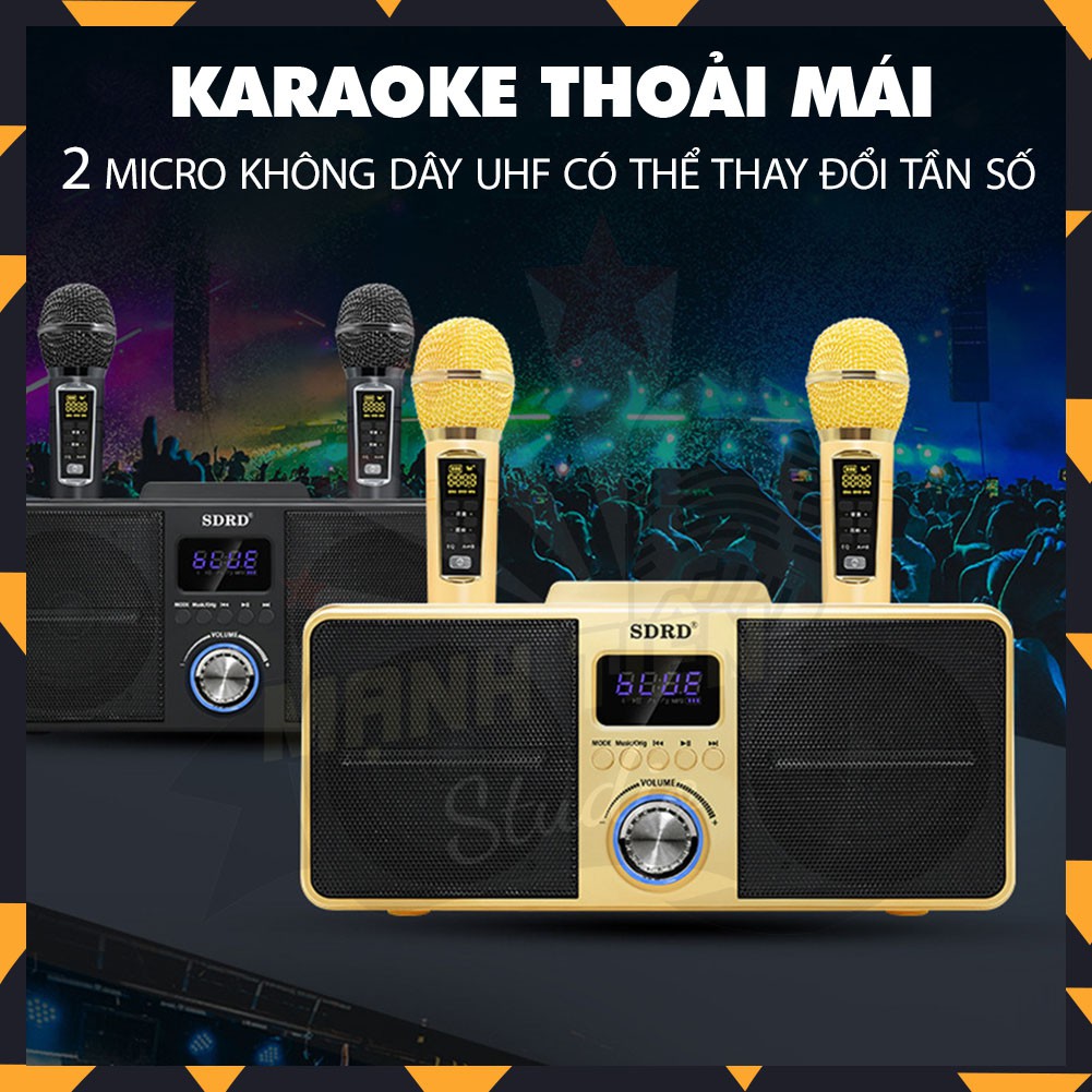 Loa Karaoke SD309 Kèm 2 Micro UHF Không Dây tích hợp bluetooth 4.0 - usb - thẻ nhớ 2 bass tái tạo âm thanh chuẩn