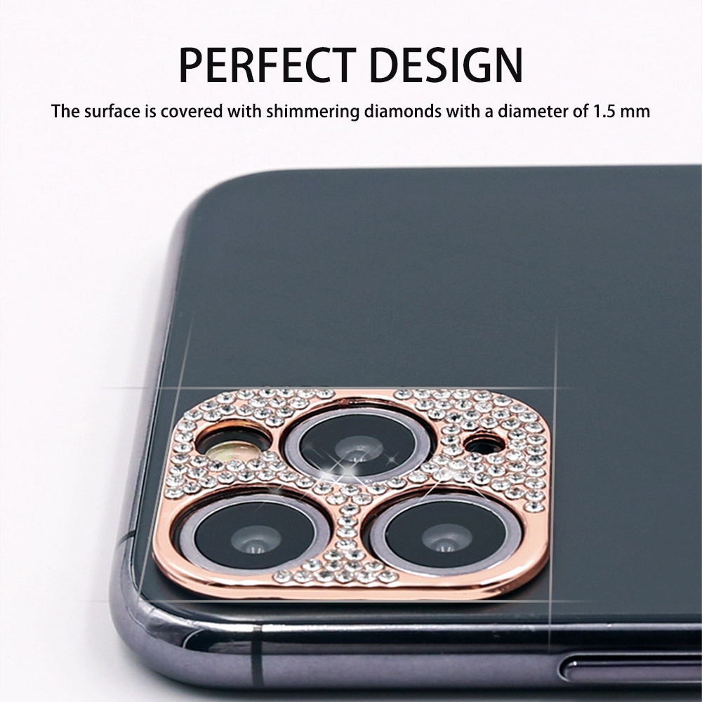 Miếng dán đính kim cương giả bảo vệ ống kính camera Cho iPhone 11 12 13 14 Pro Max