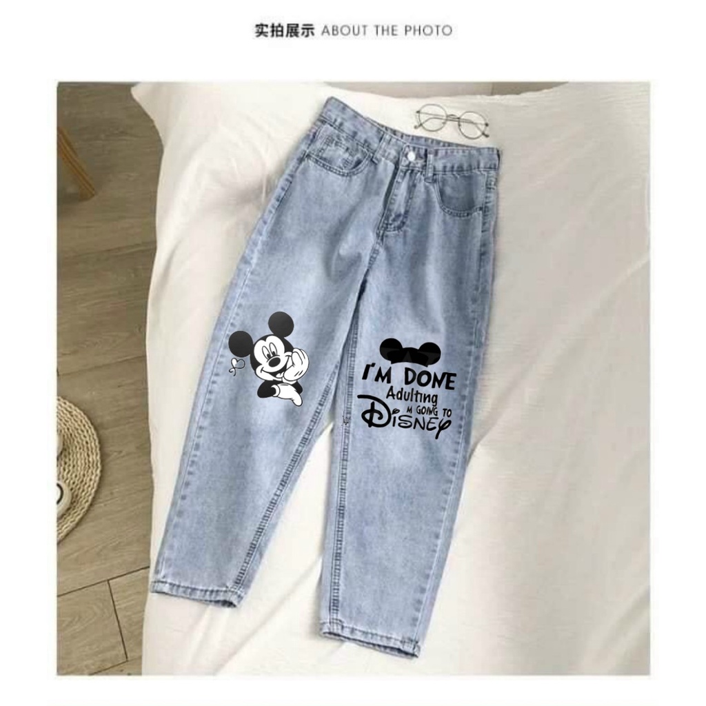 QUẦN BAGGY RÁCH NỮ HOẠ TIẾT MICKEY PHONG CÁCH HÀN QUỐC