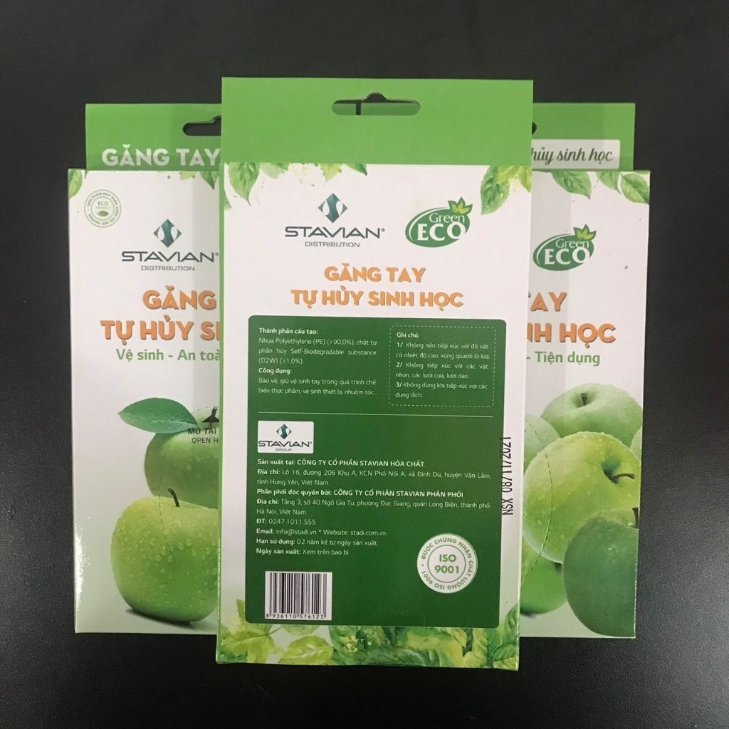 Găng tay nilon GREEN ECO găng tay tự hủy sinh học an toàn hộp bao tay nilong dùng 1 lần, ECO01