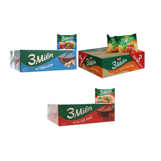 Thùng 30 gói mì tôm chua cay 3 miền reeva 65g- tôm hùm 65g- bò sợi phở 65g
