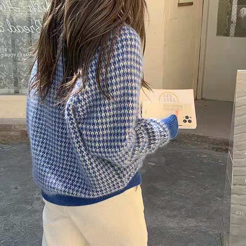 Áo Sweater Dệt Kim Dày Dặn Dáng Rộng Phong Cách Retro Hàn Quốc Cho Nữ